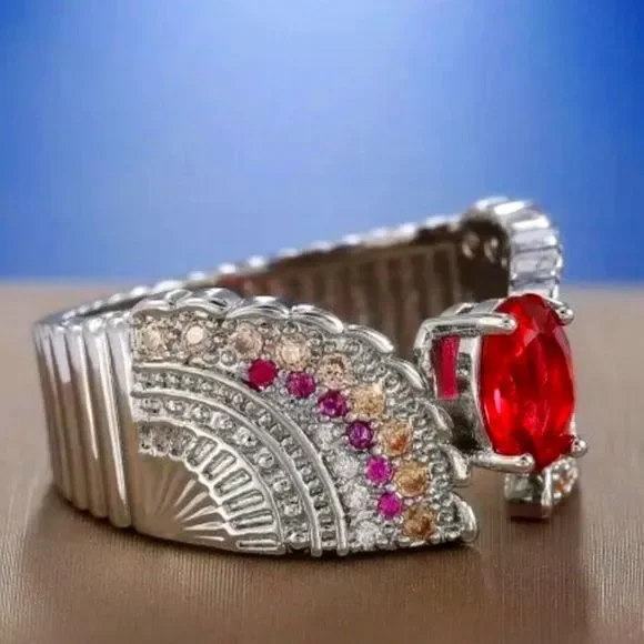 925 Sterling Silver Oval Cut Ruby - Women's Jewelry Diamond - Picture 2 of 4